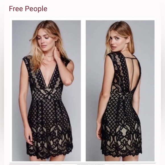 Free People Dresses & Skirts - FREE PEOPLE Women's One Million Lovers Black Lace Nude Lining Mini Dress